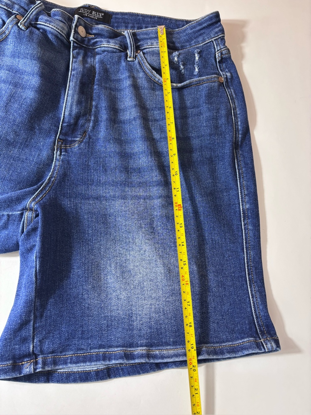 Judy Blue Denim Bermuda Shorts Hi-Rise Tummy Control Distressed Blue Size 3XL - Picture 11 of 13